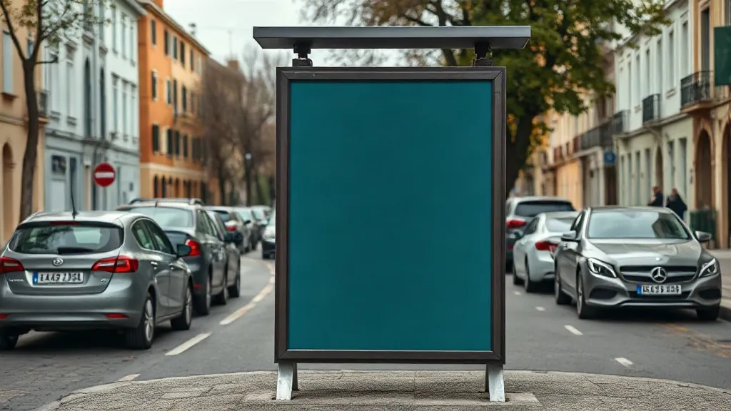 Impianto pubblicitario in buono stato lungo un marciapiede, con la struttura diritta e il pannello integro