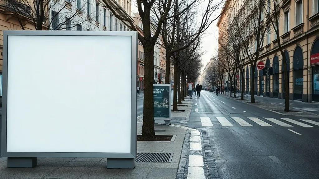 Due impianti pubblicitari lungo la stessa via, uno vicino e uno più avanti sul marciapiede