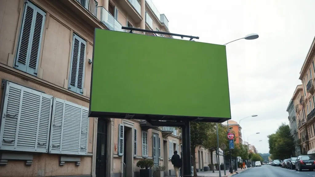 Impianto pubblicitario di grande formato montato su una parete lungo una via cittadina, con il manifesto a tinta unita